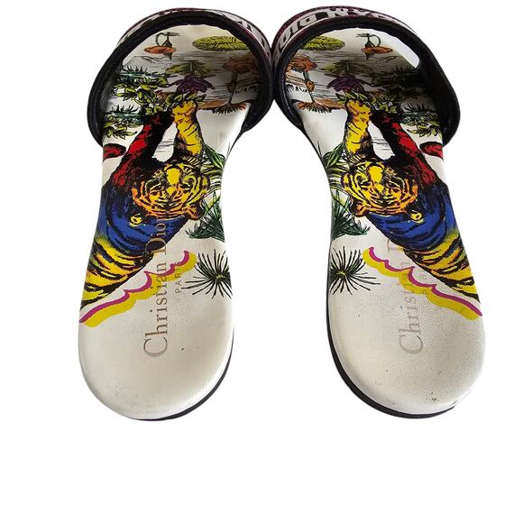 Christian Dior Dway Slide Flat Sandal Size 39 US 9 Pink White Leather Tiger - Picture 6 of 15